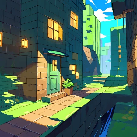 Minecraft style, score_9, score_8_up, score_7_up, score_6_up BREAK a0b, scenery, <lora:Ayuli2424PDXL32v0.901tx1-000009:0.8>, Blocky, pixelated, vibrant colors, recognizable characters and objects, game assets