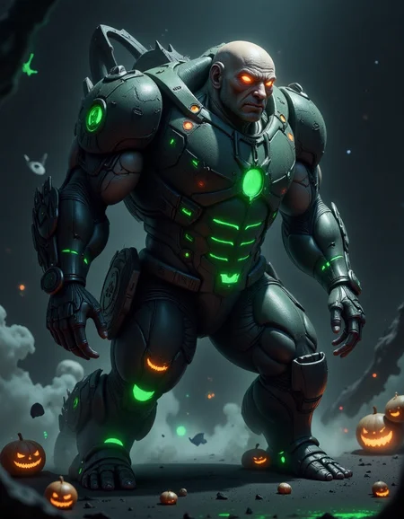 sifi, spooky halloween tech , a green glowing Mole, in the style of hall0w33n