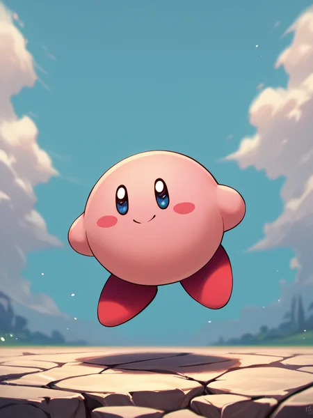 score_7_up, score_8_up, score_9, masterpiece, perfect face, high quality, source_cartoon, (solo,) <lora:Kirby_-_Nintendo:1>kirby, smile