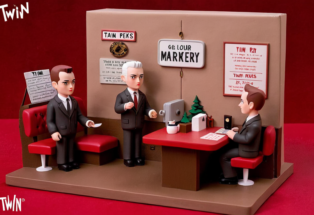 twin peaks scene, gmrndnr, vinyl figure, whimsical 3d character <lora:gmrndnr_v0.0.1:1>