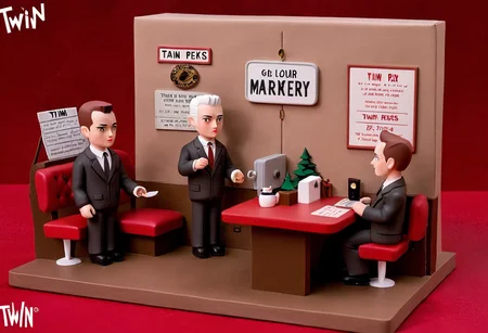 twin peaks scene, gmrndnr, vinyl figure, whimsical 3d character <lora:gmrndnr_v0.0.1:1>