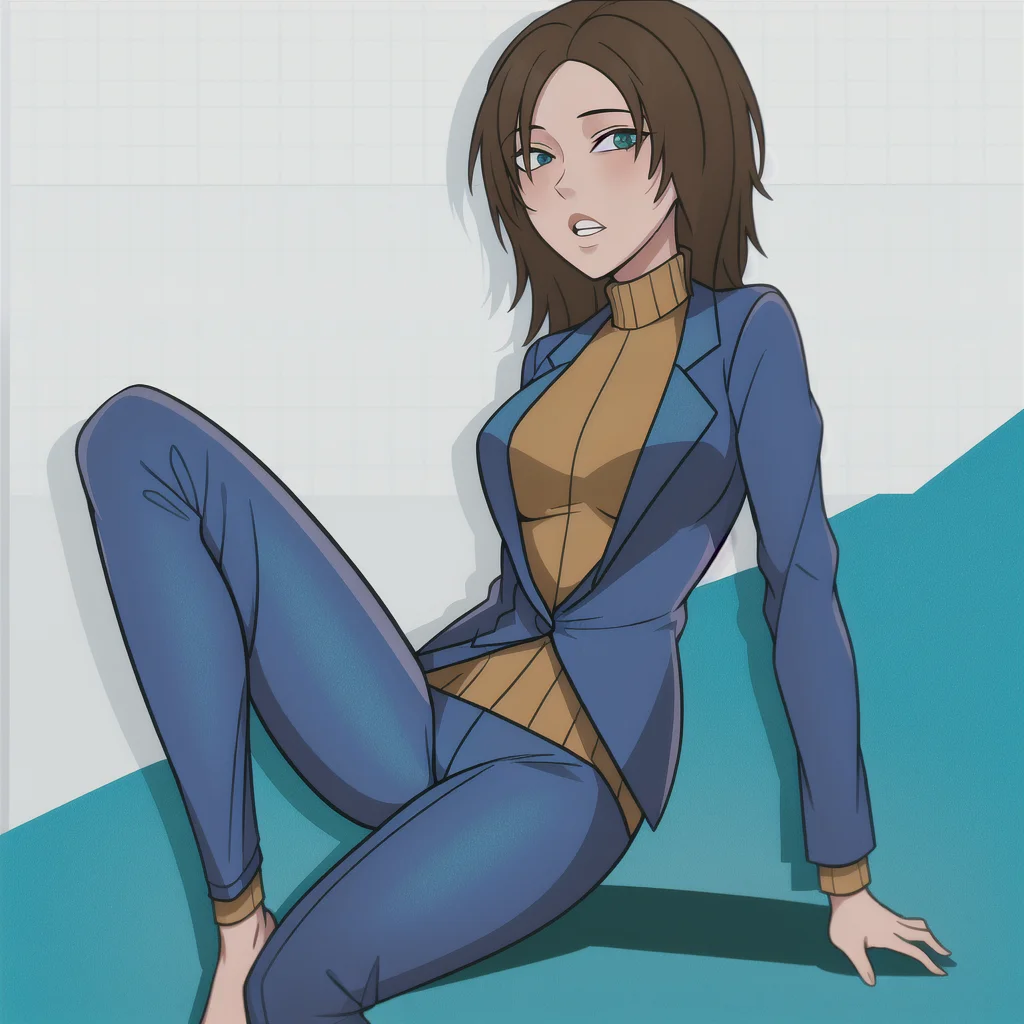 <lora:BonnyR:0.6>bonnie rockwaller,(((blue suit))), 1girl,brown hair, full body, green eyes,looking at viewer, parted lips