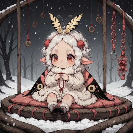 score_9, score_8_up, score_7_up, source_anime, 1girl, (ultra HD quality details), anime, slightly chibi, cute moth girl, red antenna, rust colored moth wings, warm grey clothing with intricate moth pattern, sitting,holding knitting needles, making a white blanket, knitting a white sweater, piles of wool, piles of yarn. inside treehouse, cozy lighting, looking outside, falling snow, snowstorm
(detailed image, high resolution, 5k resolution:1.0)