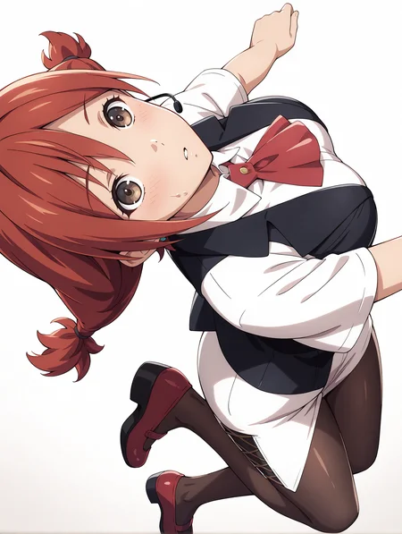 masterpiece,best quality,newest,
1girl,solo,
<lora:t_hibari_ilxl_v1.0:1>,h_hs,headset,t_h,short twintails,red hair,brown eyes,h_clothes,red ascot,white tight skirt,black_pantyhose,red mary_janes,
<lora:Fixhands_anime_bdsqlsz_V1:1>,light_blush,cinematic_angle,looking_at_viewer,jumping,full body,parted lips,sweatdrop,white_background,simple_background,dynamic_angle,surprised,