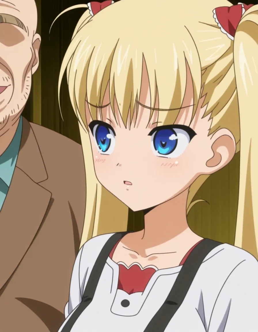 masterpiece, best quality, amazing quality,, <lora:airi-akizuki-ova-illustriousxl-lora-nochekaiser:1>, airi akizuki, long hair, blue eyes, blonde hair, twintails, mature female, breasts, anime screencap, <lora:faceless-ugly-man-illustriousxl-lora-nochekaiser:1>, faceless ugly man, faceless, ugly man, fat, faceless male, fat, bald, mature male,,