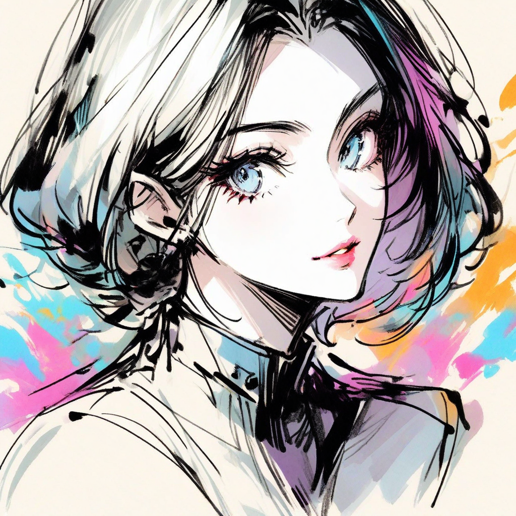 inksketch, a portrait of a woman, colorful