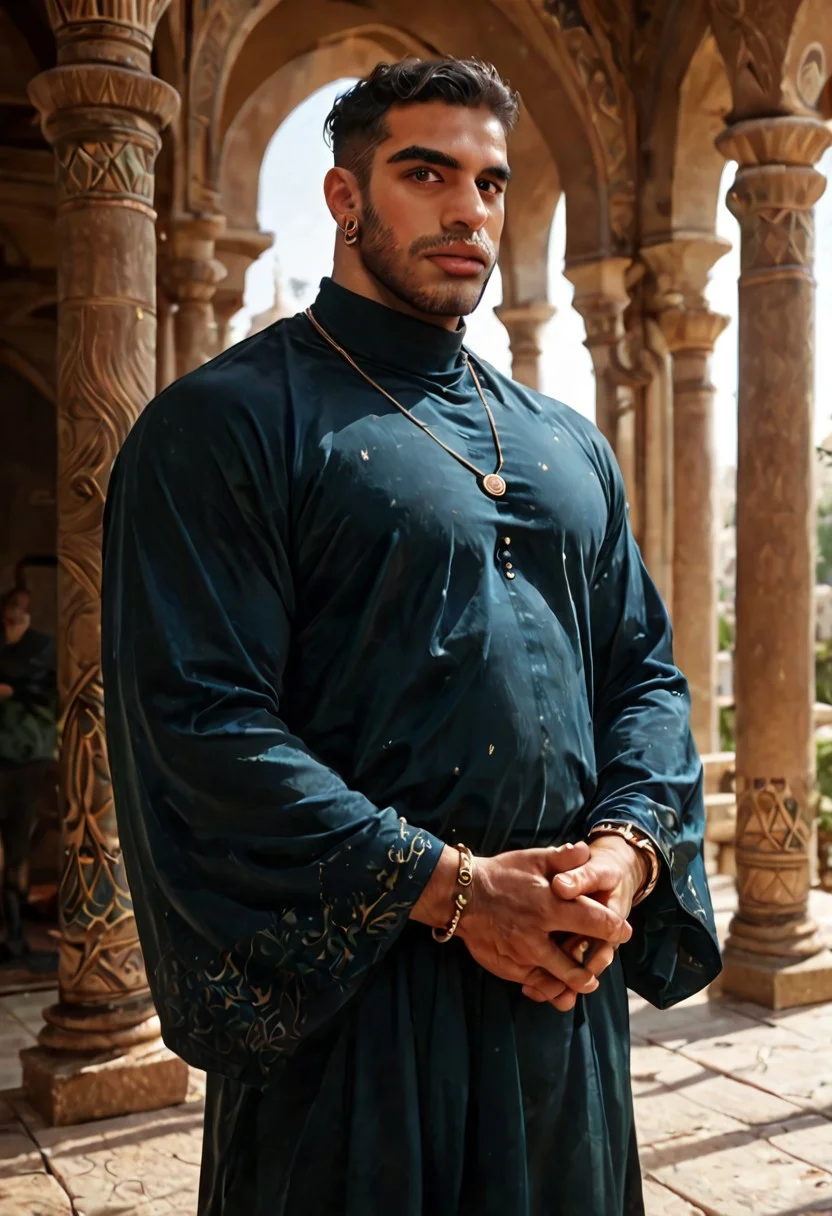 score_9, score_8_up, score_7_up, score_6_up, score_5_up, score_4_up, beautiful Muslim man, handsome, huge biceps, earrings, black, looking at viewer, shy male, male bangles, jewelry, puffy lips, thick thighs, standing, (praying in a mosque), Salah, fully clothed, covered body, conservative clothes,(perfect hand:1.2),
BREAK
score_9, score_8_up, score_7_up, score_6_up, source_cartoon, (best quality, masterpiece, aesthetic, perfect details,realistic:1.2),aaPO8il