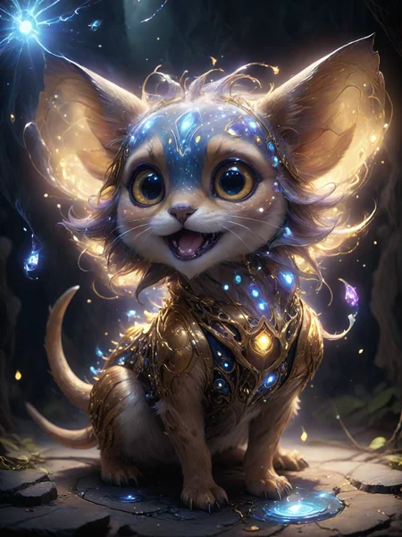 a cute creature, a lot of little details, by ayami kojima, smooth shading, 8k, cinematic composition, octane render, concept art, trending on artstation, digital painting, anime, disney, pixar, 8k, hd, dof, kodak film, volumetric lighting, subsurface scattering, photorealistic, octane <lora:EnvyMagicalXL01:0.8> magical <lora:AetherPunkAIv2:1> aetherpunkai, [prompt] <lora:LCM_LoRA_Weights:0.7>