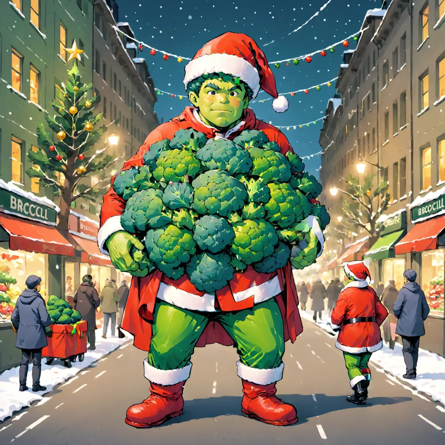 xmas brccoli man<lora:xmas-broccoli-man:0.8>,City