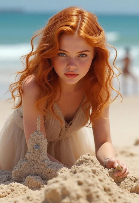 Cinematic style, High quality, Beauty, Realism, Film still, Chiaroscuro, Photorealism, Still Film, (Masterpiece), Close-up, 8k,
mail art, Impressionism masterpiece , visible brush strokes, , oil on canvas, fairytale, art on a cracked paper, ,dynamic poster, close up cute ginger-haired girl playing making a sandcastle on a overcrowded sunny beach airy, impressionist lighting, dynamic poses, light on faces, shadow play, perfect faces, sharp eyes, by Egdar Degas, Pierre-Auguste Renoir, Mary Cassatt, Nicoletta Ceccoli, Omar Rayyan, James Jean, Craola, Andy Kehoe, storybook illustration,
highly detailed unusual beautiful details, intricated, intricated pose, tiny details masterpiece, high quality, intricated lighting, luminism