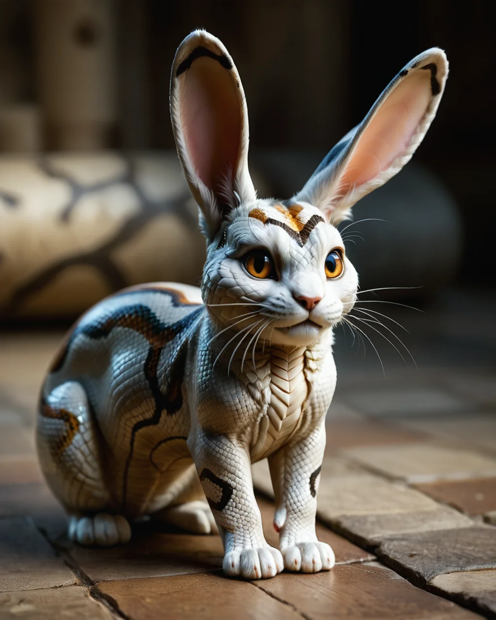 score_9, score_8_up, score_7_up, intricate details, rating_safe, <lora:SnakeSkinStyle:0.7>, 1boy(solo, feral furry,
rabbit with Jed-snkskn, snakeskin,
full body, looking at the viewer, solo, smiling), detailed background, depth of field, subsurface scattering,
<lora:ral-chrosc-clr:0.3>, ral-chrosc-clr,
<lora:xl_more_art-full_v1:0.3>,
<lora:add-detail-xl:0.3>