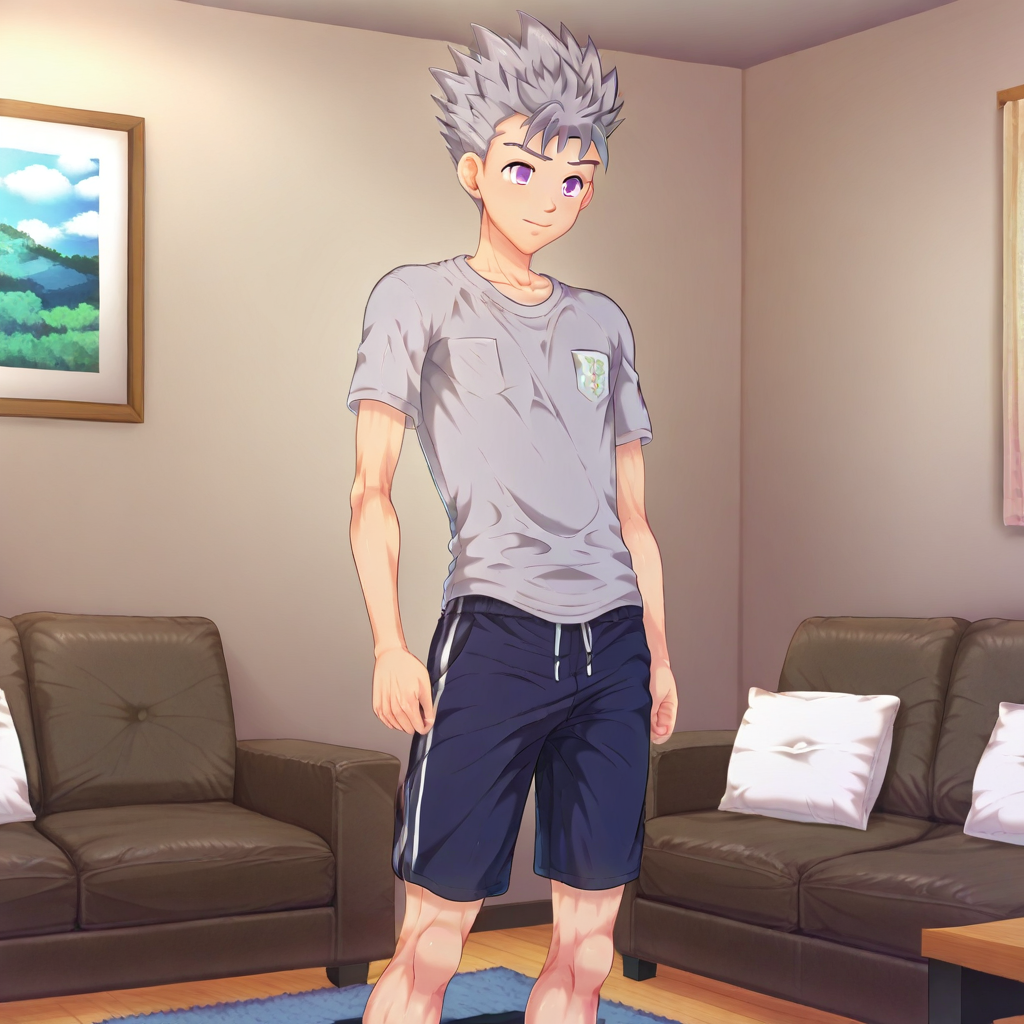 solo, grey hair, 1boy, spiked hair, male focus, GREY HAIR, light purple eyes