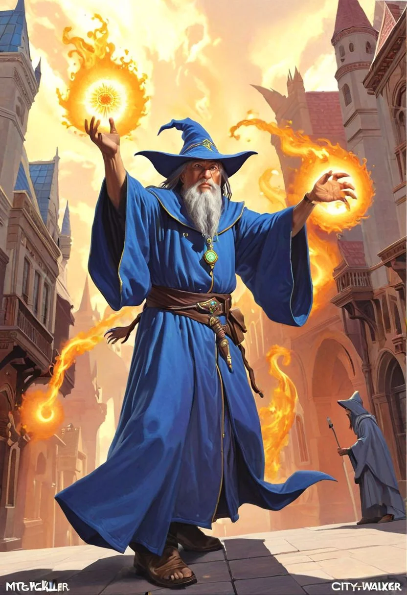 A wizard, solo, magical energy, action pose, city of tolaria, masterpiece
evoKevWalker, mtg, fantasy art