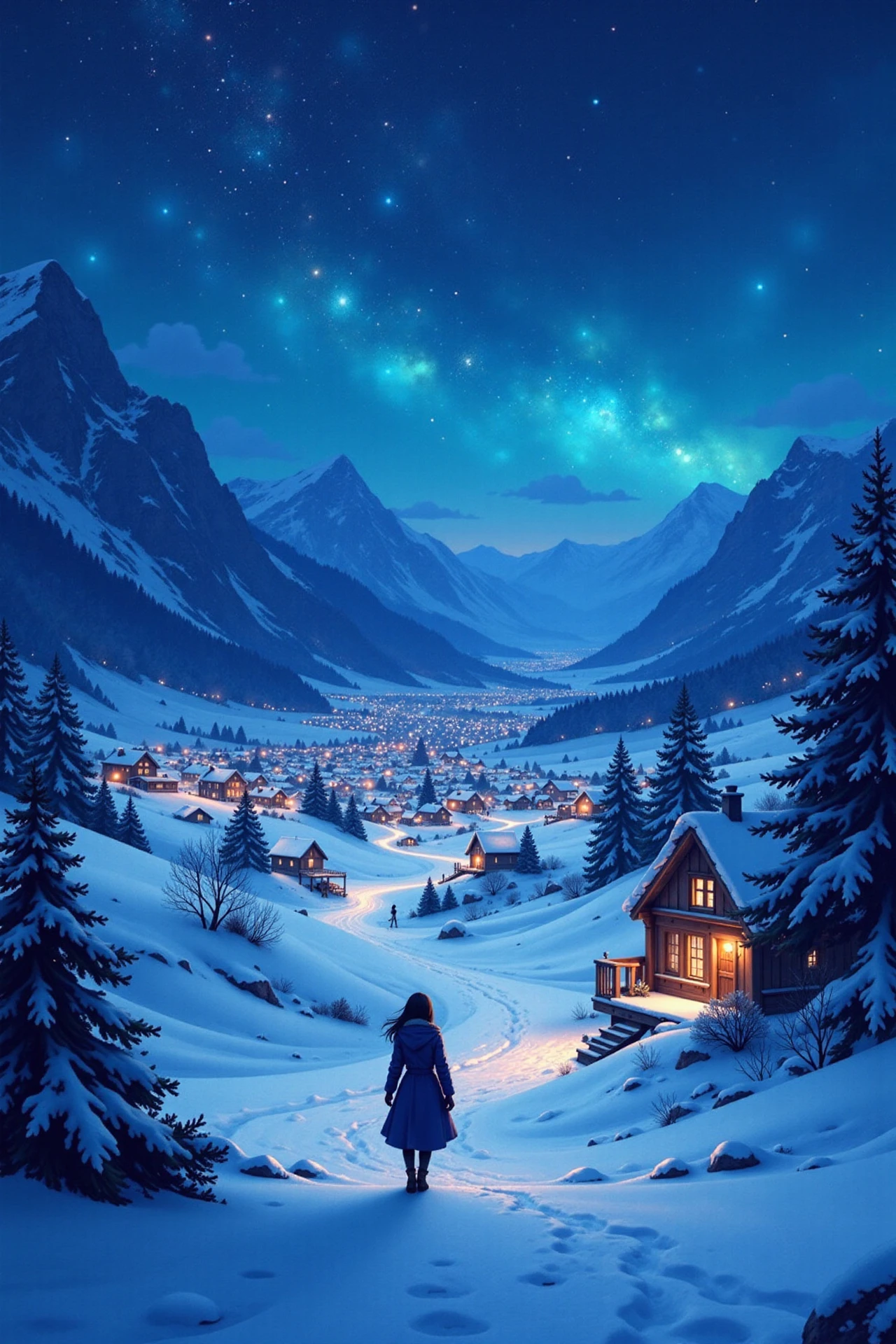 ice village beautiful  anime landscape, bright luminous starry night, woman, very intricate, very detailed, sharp, bright, colorful, <lora:Hand v2:0.5> <lora:Anti-Blur:1><lora:Insane Detail Slider:0.25>  <lora:flux.1_lora_flyway_Epic-detail_v2:0.3> <lora:fluxenhancer:0.25> <lora:ROWER:0.6> <lora:flux-charmer-v1-1:0.4>