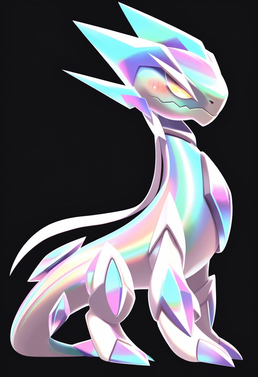 score_9, score_8_up, score_7_up,8k,(masterpiece,best quality)),best res,,good anatomy,cute,(sexy:1.3),ultra cute,,face,hot,female,smiling,extremely detailed face,4k,happy, upper body,,detailed eyes,beautiful,smiling,,cute,very cute,upper body,tall,arms,,  blush, perfect lighting, hips, skinny,,tall female,prismadragon, solo, simple background, closed mouth, full body, yellow eyes, from side, pokemon (creature), no humans, glowing, black background, gem, claws, colored sclera, dragon, animal focus, yellow sclera, standing, outline