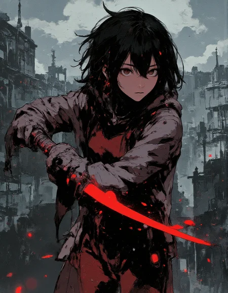 <lora:Let_It_Blaze_in_Crimson:1> anime-style, dynamic, <lora:Anime v1.3:1> <lora:Hand v2:1> detailed hand, perfect hand, hand, <lora:Dark_and_sentimental:0.8>