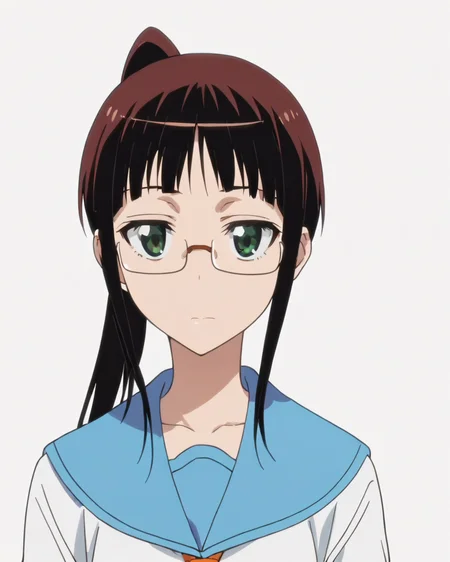 score_9, score_8_up, score_7_up, best quality, masterpiece, anime, anime screencap, anime coloring, looking at viewer, 1girl, solo, upper body, (simple background, solid white background:1.3), <lora:ruri-nisekoi:0.8>, ruri miyamoto, serafuku, school uniform, glasses, looking at viewer, closed mouth