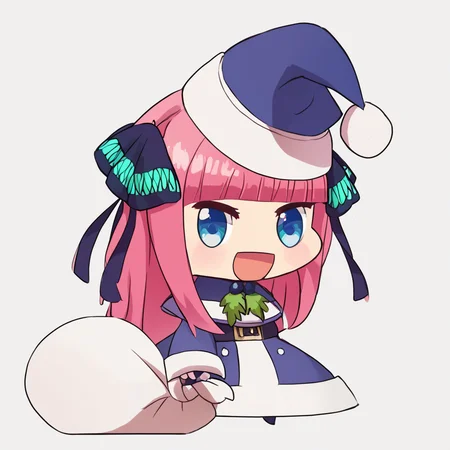 score_9, score_8_up, score_8, ,,, zzPadoru, 1girl, smile, open mouth, blue eyes, simple background, hair ornament, long sleeves, white background, ribbon, holding, pink hair, :d, blunt bangs, black ribbon, butterfly hair ornament, holding sack, ,<lora:PadoruMemePDXL:1.0>, ,,, smile, looking at viewer, ,,, embedding:zPDXL, <lora:SDXLFaeTastic2400:0.5>, <lora:nino-nakano-s1-ponyxl-lora-nochekaiser:0.8>,