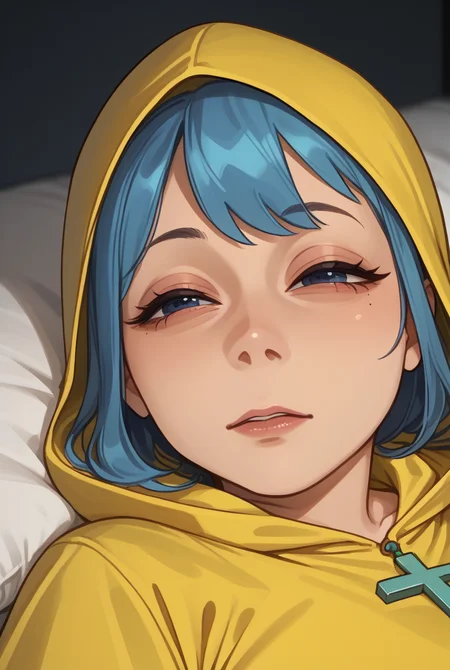 score_9, score_8_up, score_7_up, source_anime, 1girl,
<lora:lmwkp_pdxl_EliPot:1.0>, lmwkp, half-closed eyes, pillow, on back, lying, on bed, upper body,
<lora:luce-PD-1.0:0.9>, luce, yellow raincoat, blue hair, cross