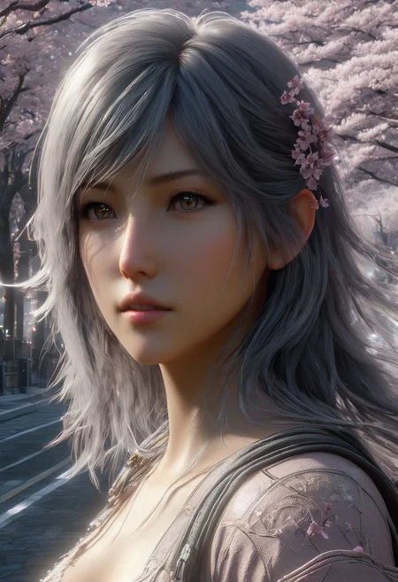 Graphics Unreal Engine 5, 3D Modeling, UV Mapping, Texture, Rendering, Graphics quality ray tracing, Particle System, 3D Manufacturing Formats, Cartesian Coordinate, Acrylonitrile Butadiene Styrene, ghostblade WLOP art style, Final Fantasy XVI collaboration 5 Centimeters per Second , fullbody a Character woman,scene 5 Centimeters per Second, platinum, ultra hdr, ghostly beauty, windy, raw photo, lighting, intricately detailed, digital art, ride the beast, high detail, 4k resolution, a dramatic view , dynamic motion blurlens flares, more dramatic lighting, deeper and more contrasted shadows, a colder color grading, more Cherry blossom petals