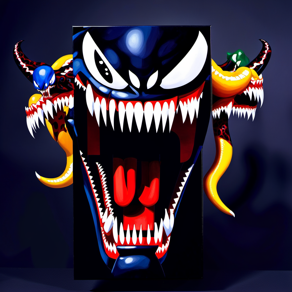painting of  Venom Symbiote with sharp teeth, George Condo Style, horror(theme),  <lora:MBTDF xl-000003:0.9>