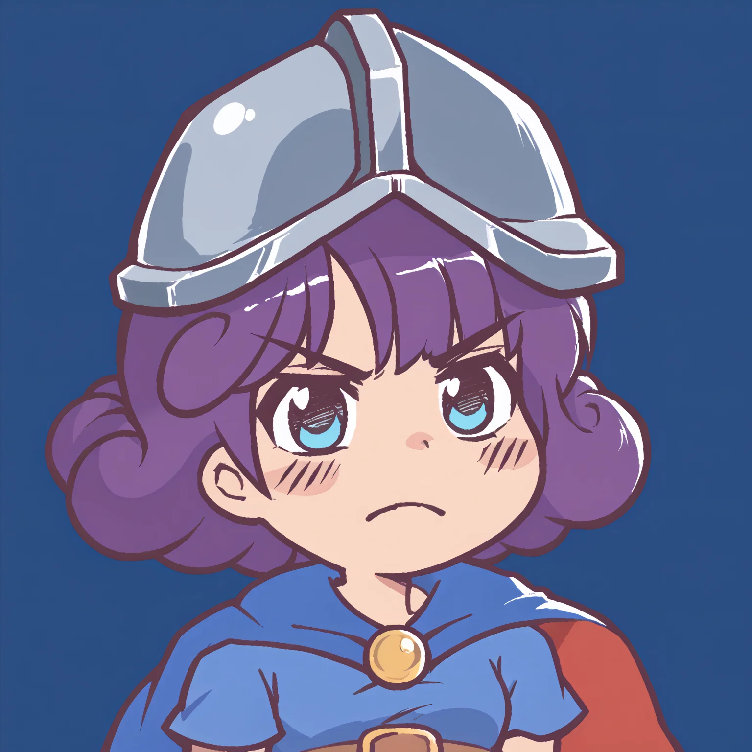 score_9, score_8_up, score_7_up, source_anime, 1girl, RythMusketeerCRPony, Musketeer \(Clash Royale\), 1girl, cape, dress, belt, upper body, helmet, serious, frown, <lora:MusketeerCRPony:1>, blue background, <lora:Ikiyouz-PonyXL-1024px:1>
