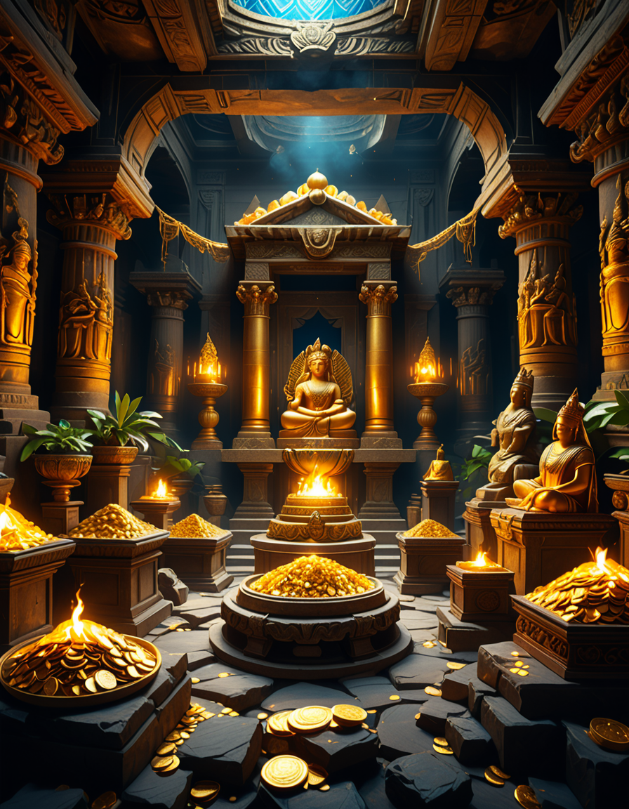 score_9, score_8_up, score_7_up,amazing quality, ultra realistic, 3D, HD, best quality, amazing quality, very aesthetic, absurdres
A hidden treasure chamber deep within an ancient temple, illuminated by the warm golden glow of torches and mystical blue light from enchanted crystals. The room is filled with piles of gold coins, jewel-encrusted goblets, and ancient artifacts covered in dust. Massive stone statues of forgotten deities guard the chamber, their eyes glowing faintly as if watching intruders. In the center, a grand pedestal holds a legendary artifactâan ornate golden crown encrusted with emeralds and sapphires, shimmering with an otherworldly aura. The walls are adorned with intricate carvings depicting lost civilizations, and creeping vines hint at centuries of abandonment. The atmosphere is mystical and slightly eerie, with a sense of both wonder and danger. The air is thick with the scent of aged parchment and burning incense, adding to the chamberâs ancient and mysterious feel. Cinematic lighting with dramatic shadows enhances the depth and richness of the scene, creating a visually stunning and immersive environment.
<lora:SDXLFaeTastic2400:0.4> <lora:extremely_detailed:0.4> extremely detailed,treasure ch4mb3r, <lora:treasure_ch4mb3r-p:1>