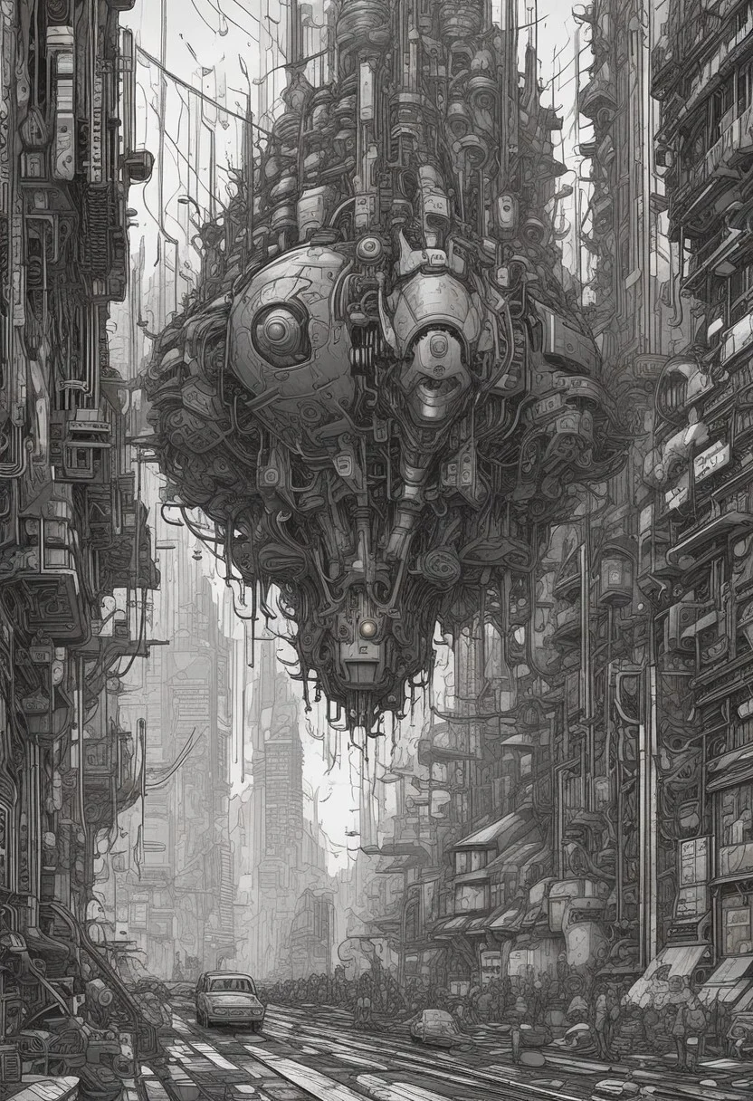 biomechanical cyberpunk A moment of joy in an unexpected place. Use high detail, vivid color, contrast, and scenery to achieve stunning visual effects. include a dark, sinister detail or figure. . cybernetics, human-machine fusion, dystopian, organic meets artificial, dark, intricate, highly detailed