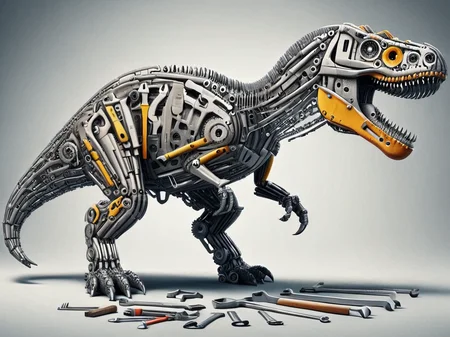 A t rex made of tools <lora:tools-world-morph:1>