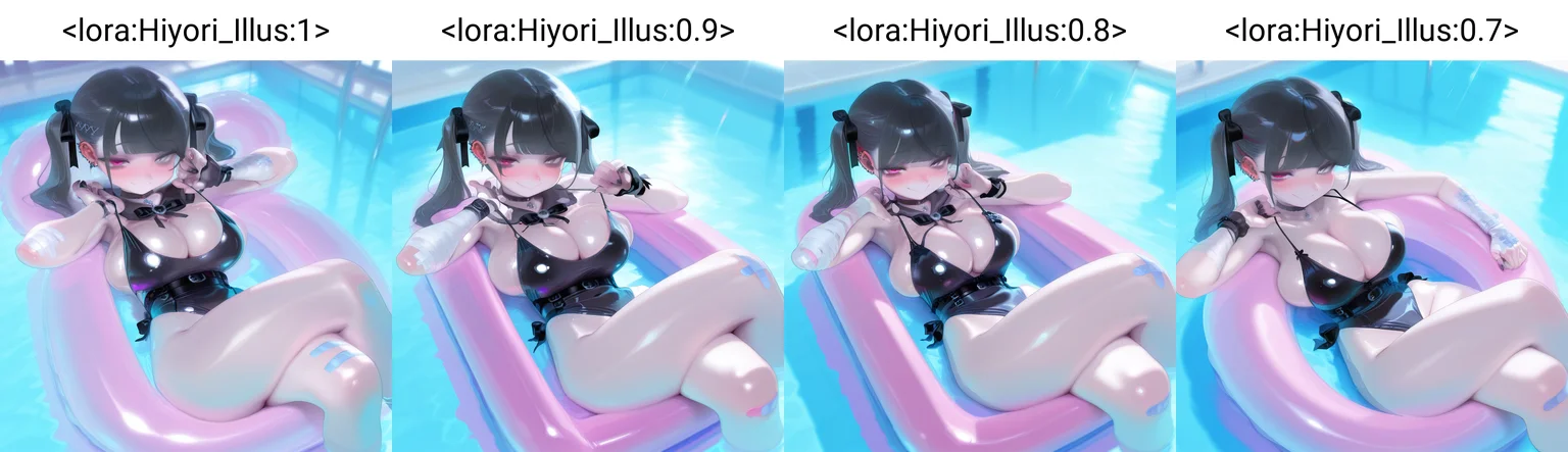 1girl, sexy, <lora:Hiyori_Illus:1> hiyori, black hair, bangs, twintails, heterochromia, bandaged right arm, ear piercing, piercing, large breasts, Jirai kei, gothic, bandaids
,
choker, sexy swimsuit, in the swimming pool, view from above, sunlight, pulling swimsuit aside, lying on water, crossed legs, cocktail in one hand, looking at viewer, seductive smile, horny, blush, sexy smile
,
masterpiece, best quality, very aesthetic, absurdres, Detailed face, detailed background, 1=2