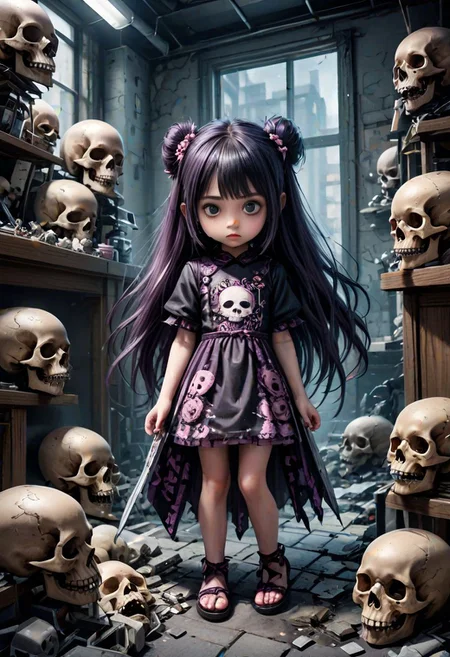 1girl,cute,horrible,scary,dark,unhappy,depressive,disturbing,weird,graffiti,standing surrounded by skulls and chaos,,chaos,kawaii,comic panel,sketch,tiny details,masterpiece,perfect craftsmanship , award-winning work, watercolor, art station trends, sharp focus, studio photos, intricate details, extremely detailed, by greg rutkowski