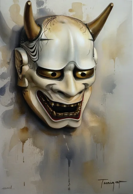 score_9,score_8_up,score_7_up,
Illustration of a man wearing a Hannya mask,35 years old,mature man,Japanese samurai,19th century,dramatic lighting,high contrast,decorative,atmospheric,haunting beauty,texture,(dynamic angle),
Front view,splash art,highly detailed illustration,trending on Artstation,paint splashes,perfect composition,watercolor,sharp focus,intricate details,highly detailed,
Hannya mask (1.3),see-through haori (1.2),tumbling motion (1.0),1970s drama style (0.8),dynamic pose (0.9),thin cloth fluttering in the background (0.8),dramatic lighting (0.7),cinematic composition (0.6),short hair with a topknot,black hair,left hand covering face,
<lora:BDpony_Hannya_V1:0.8>,Hannya,
white background,
<lora:Midjourney_5:0.6>,<lora:WaterColorV3:0.8>,watercolor,