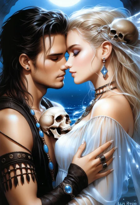 close up couple in love,
art by luis royo Anita Malfatti Ellen jewett ocean spirit bones,
spiderweb,
skull,
gemstone watercolor painting,
Jean-Baptiste Monge style,
bright,
splash,
rim lighting,
lights,
magic,
fantasy,
digital art,
wlop,
artgerm and james jean