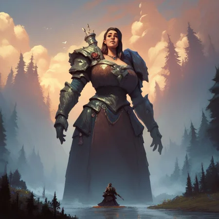 score_9, score_8_up, 8, score_7_up, score_6_up, ((masterpiece)), solo, portrait,
Gigant, gigant character, size difference, clouds, fog, gigantic girl, armor, skirt,
fantasy forest,