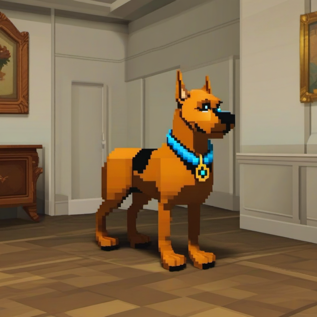 pixel-art a dog with a collar in mansion <lora:ScoobyDoo1024:0.8> . low-res, blocky, pixel art style, 8-bit graphics