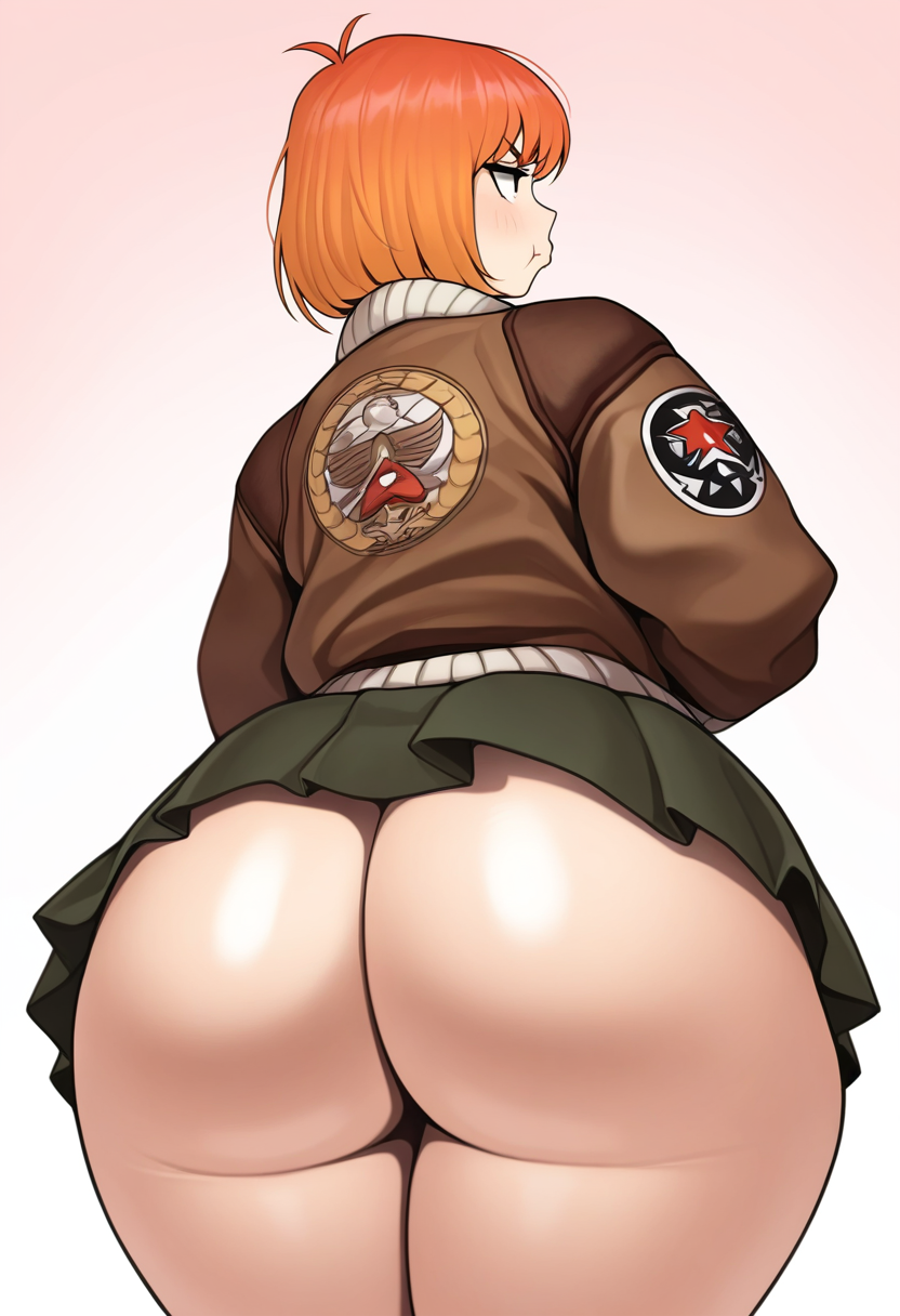 1girl, solo, huge ass, kim pine, miniskirt, bomber jacket, pout, <lora:mandaIL:1>, masterpiece, best quality