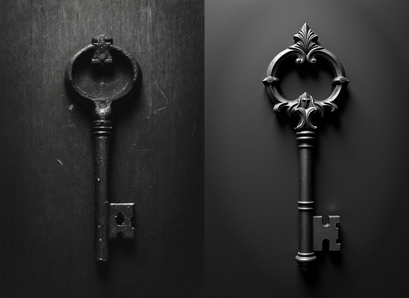 sinister, eerie, 01dPh0t0, black and white photo, an old Victorian key, occult