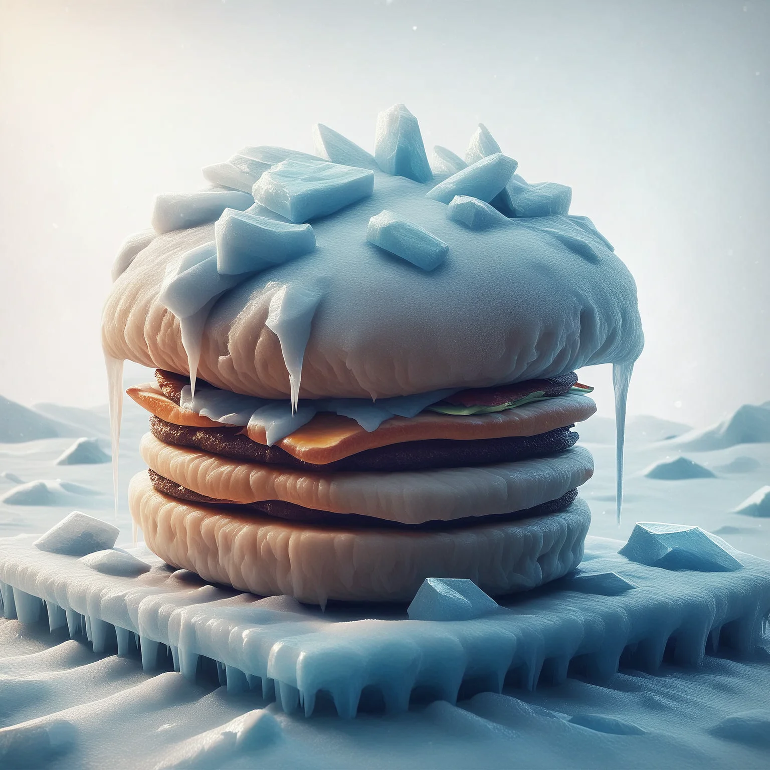 score_9, score_8_up, score_7_up, score_6_up, score_5_up, score_4_up, fr0stwrld, snow, ice <lora:Fr0stWrld-000010:1.0> BREAK
simple background, zero pictured, burger, plate