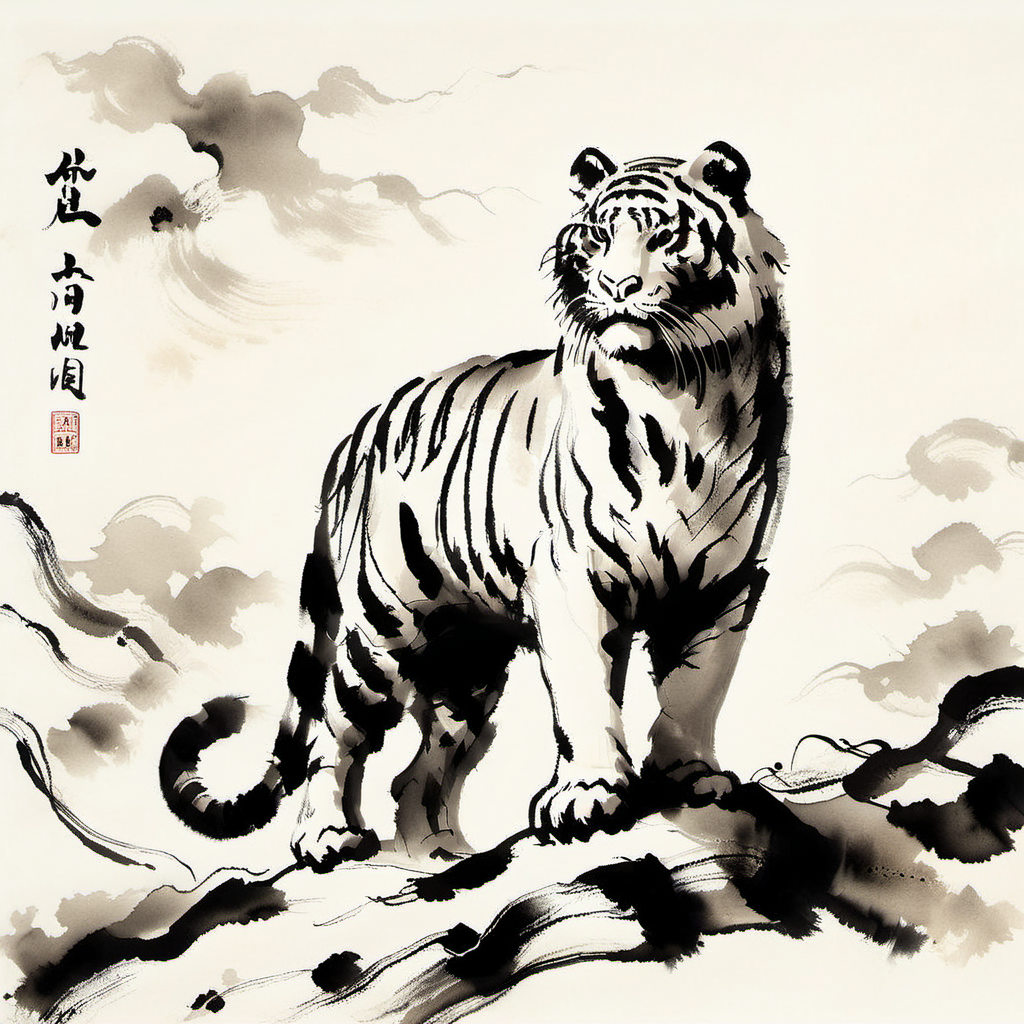 sumi-e tiger <lora:[XL]Sumi-e:1>