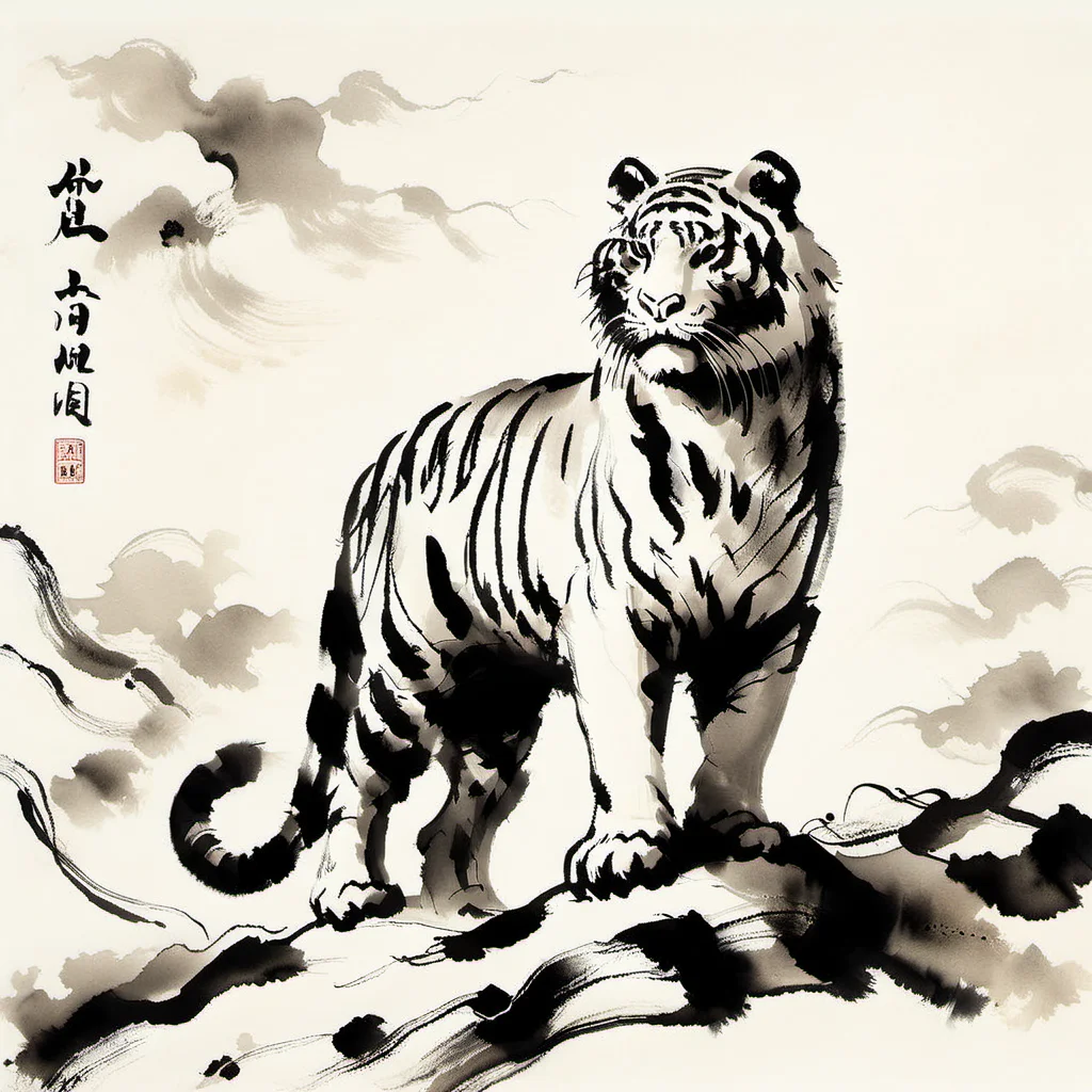 sumi-e tiger <lora:[XL]Sumi-e:1>