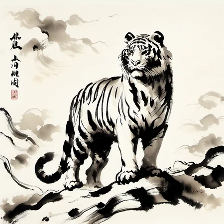sumi-e tiger <lora:[XL]Sumi-e:1>