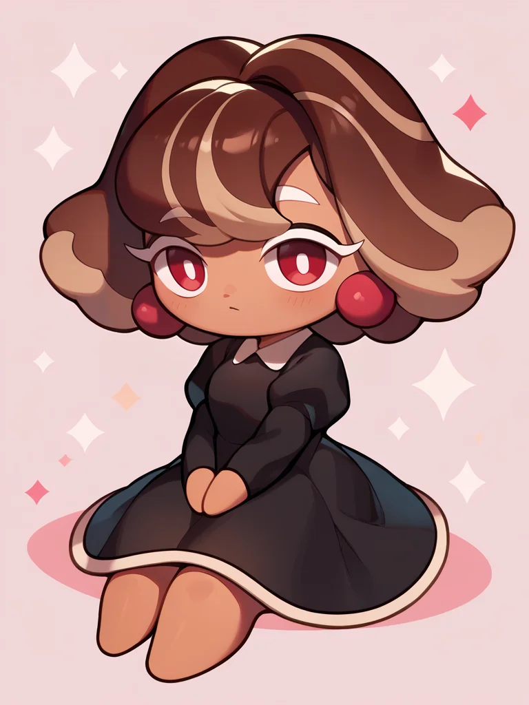 score_9, score_8_up, score_7_up, 
1girl, solo, red eyes, brown hair, black dress, chocolate bonbon cookie, dark-skinned female, sitting,  chibi, dot eyes, facing viewer, 
<lora:chocolate_bonbon_cookie:1> dataset