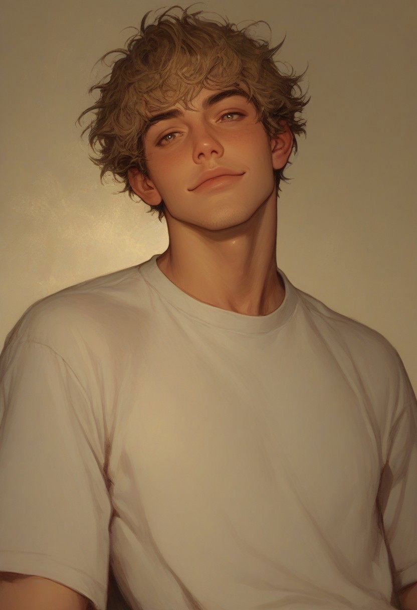 score_9, score_8_up, score_7_up, 1boy, man, adult, tan skin, olive skin, blonde hair, hazel eyes, short hair, messy hair, solo, face focus, PRSNL4 Style, very aesthetic, digital drawing, soft light, detailed background, college campus, looking to the side, handsome, t-shirt, athletic build, stubble, light body hair, jock, confident smile, smirk, sinfully stylish, dramatic lighting, long shadows, Semi-realism, morimee_style