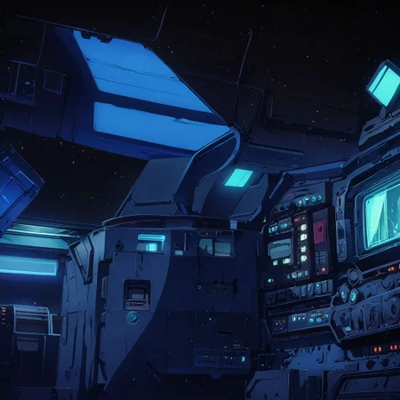 no characters, space ship, control panels, buttons, anime illustration, (Naoko Takeuchi: 1.3), (Perfect Blue: 1.2), masterful lighting, 90s anime, 8k uhd