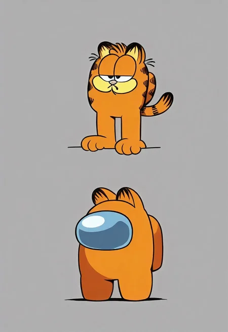 Garfield, among us, solo, simple background, astronaut suit, orange body, cat ears, high quality, very awa