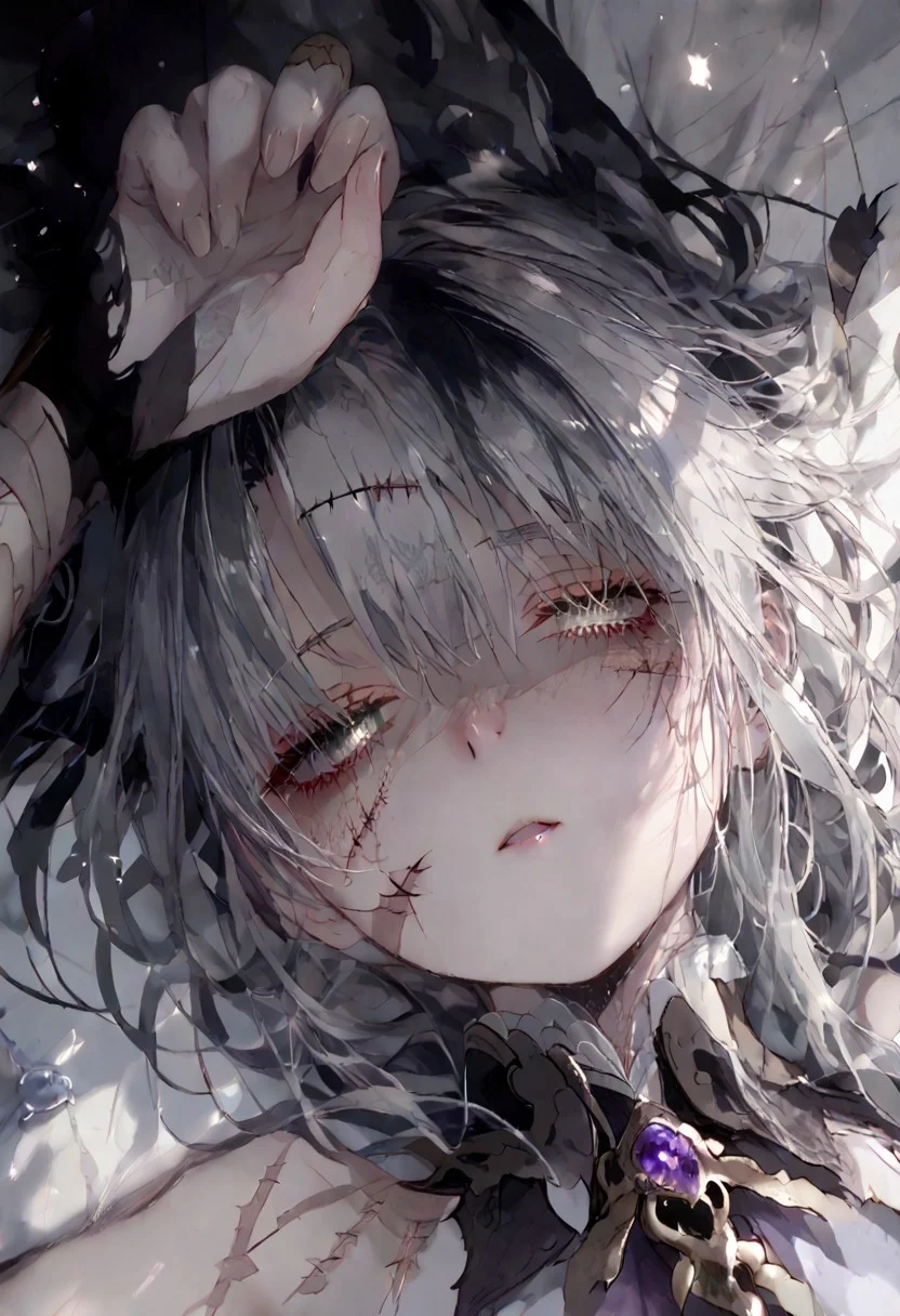 , 1girl, solo focus, perfect anatomy,
BREAK
(score_9, score_8_up, score_7_up), (Masterpiece), (expressive eyes), 1girl,
Zombie, colored skin, grey skin, torn clothing, bandages, scars, stitches, gray skin,
<lora:MGE_V5.0:1.2>
BREAK
erotic pose, detail background, lying on her back, bangs hair style, tired,
looking up at the viewer, gentle,upside down,
dynamic angle,
BREAK
smooth style,portrait,dim lighting,face focus,shaded face,particles,
BREAK
smooth style,portrait,dim lighting,face focus,shaded face,particles,
BREAK
perfecteyes,NegativeDynamics,