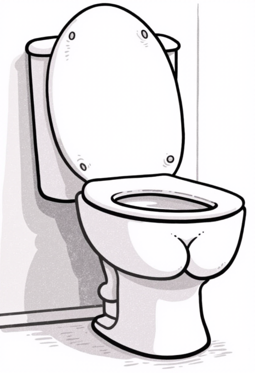 <lora:Butt_Stuff_FLUX-000018:1> 
Digital drawing of a stylized toilet  with a large, exaggerated buttocks shape. bathroom background.