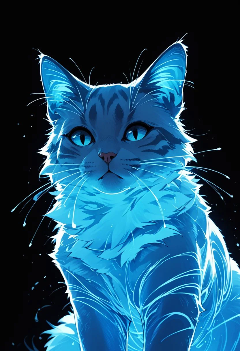 score_9,score_8_up,score_7_up,score_6_up,score_5_up,
<lora:Patronus:1>,p4tr0nus,
black background,blue theme,no humans,glowing,cat,