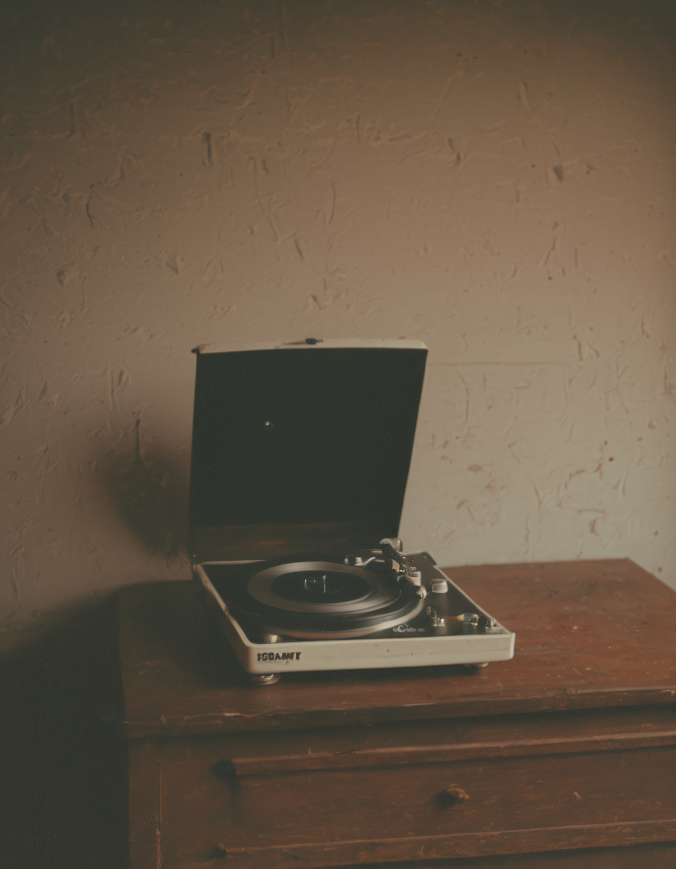 polaroid film photography, faded film, soft focus, 1970s record player in a living room, 4k, uhd, masterpiece