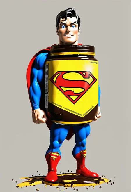 VegemiteArt, Superman standing in a vegemite jar, comic book art, digital art